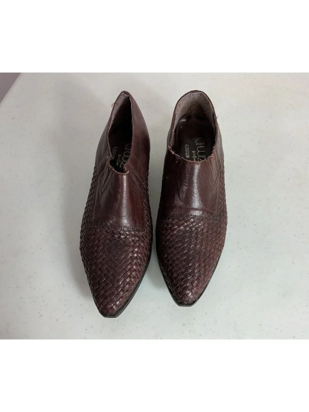 Vintage Brown Leather Western Slip on Shoes Woven Boots in Brazil Women's 10